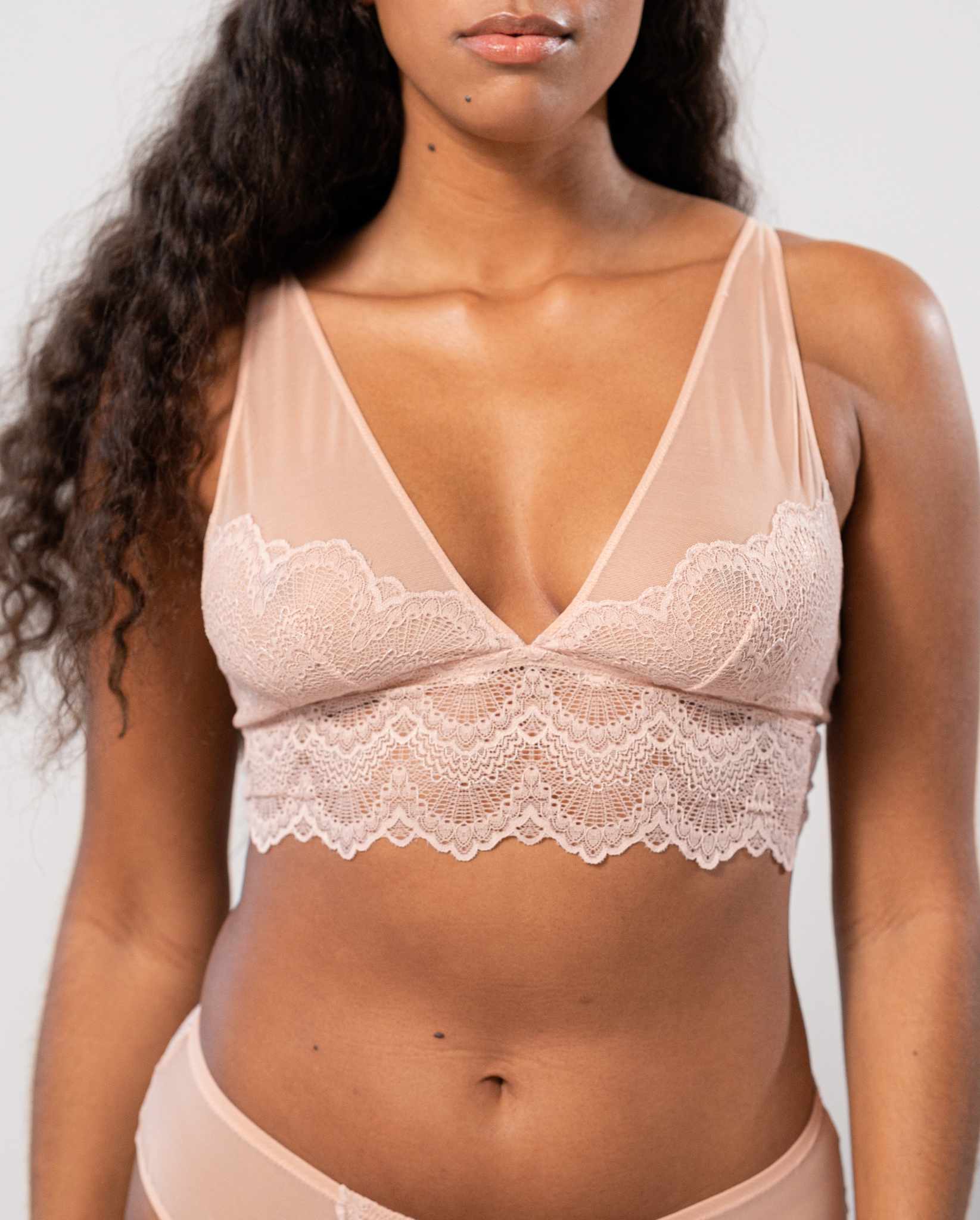 Lace Mesh Plunge Bralette Top Nude - Image 4