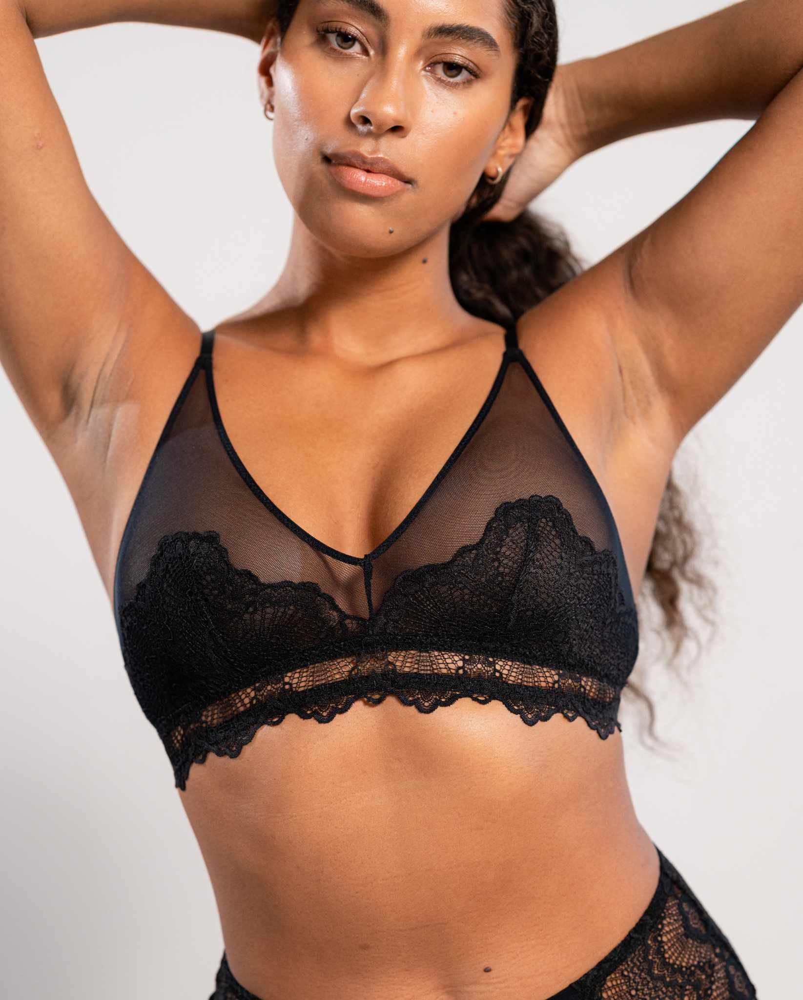 Lace Mesh Triangle Bralette Black - Image 3