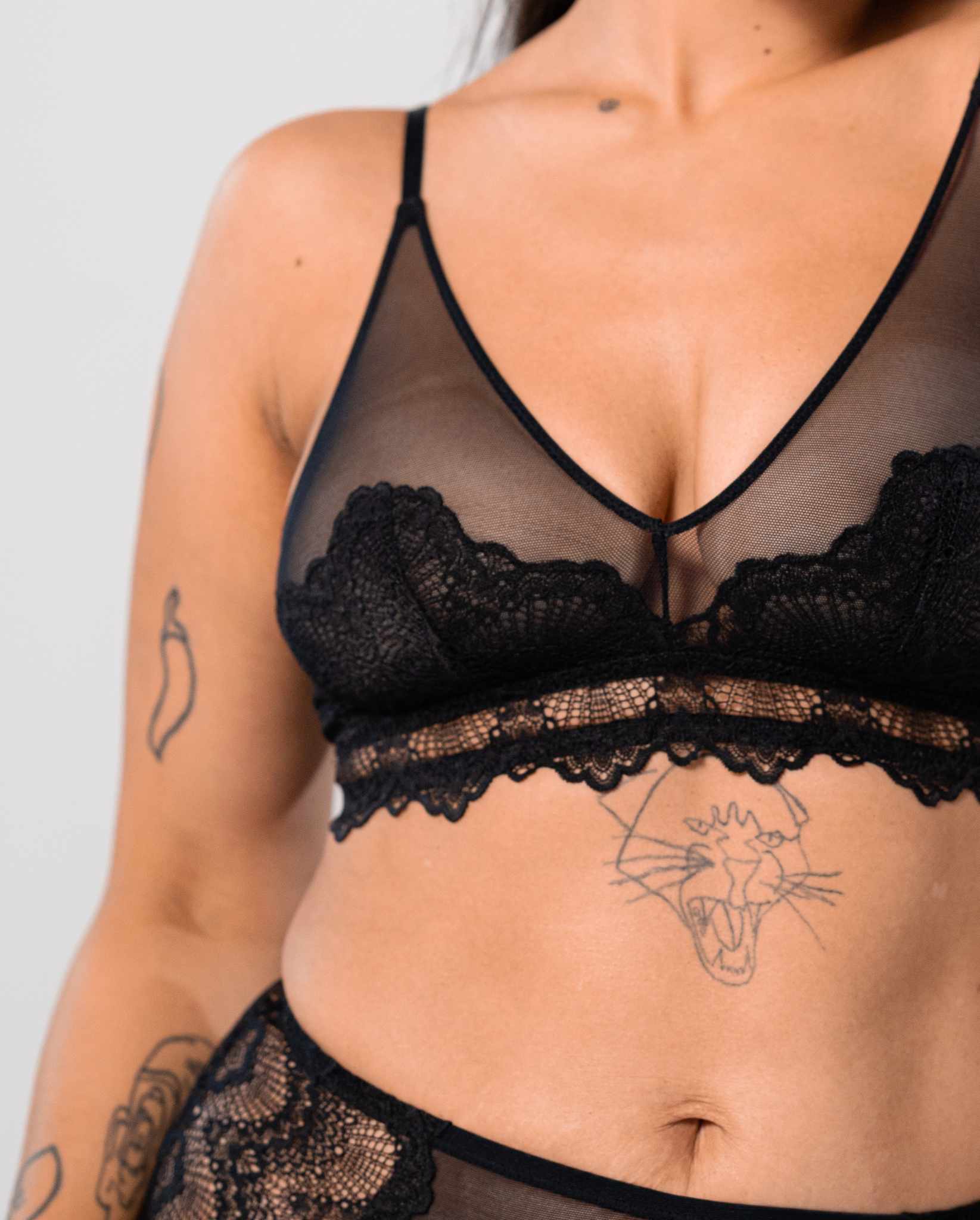 Lace Mesh Triangle Bralette Black - Image 6