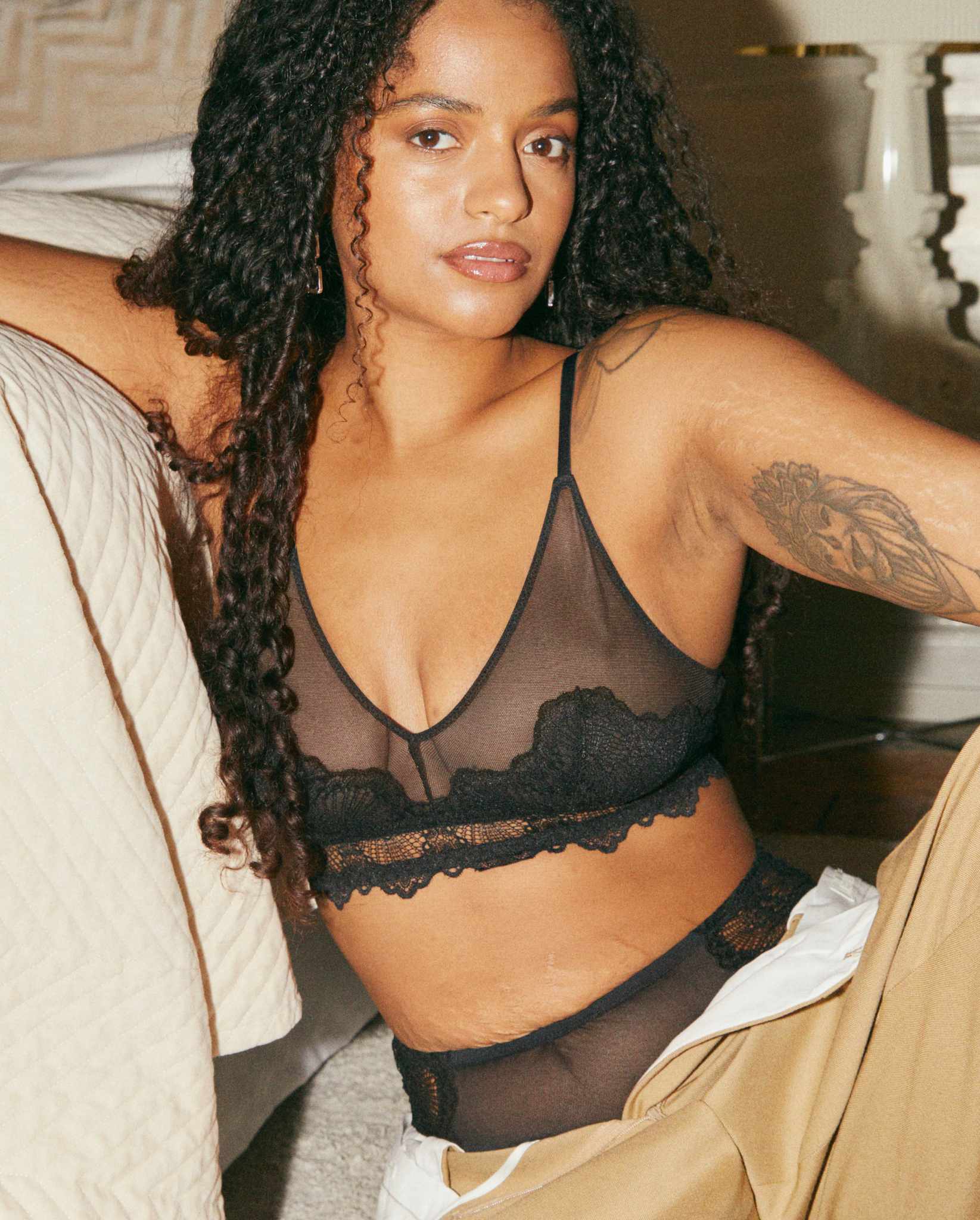 Lace Mesh Triangle Bralette Black - Image 9