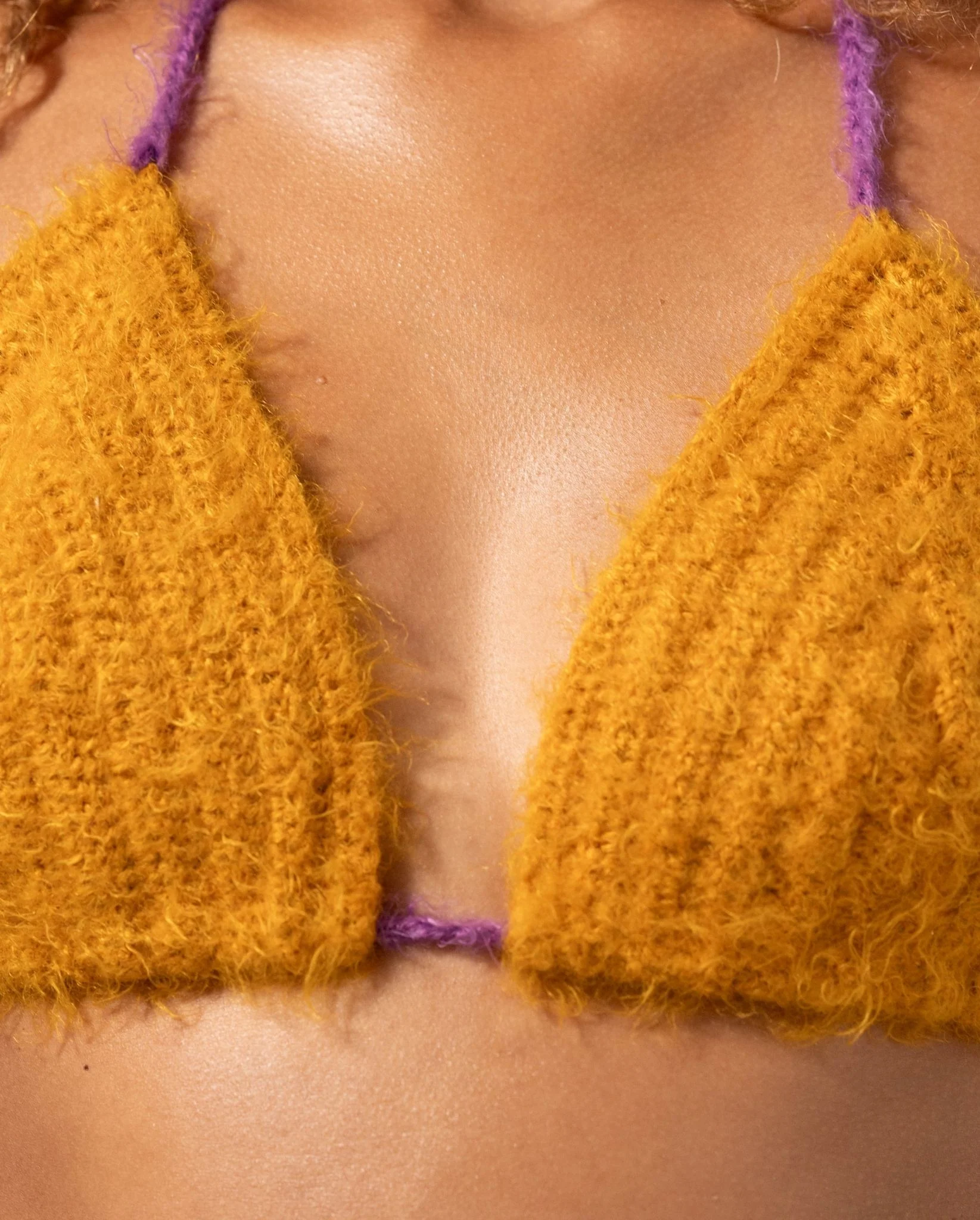 Knitted Triangle Bralette Mustard/Electric Lilac - Image 11
