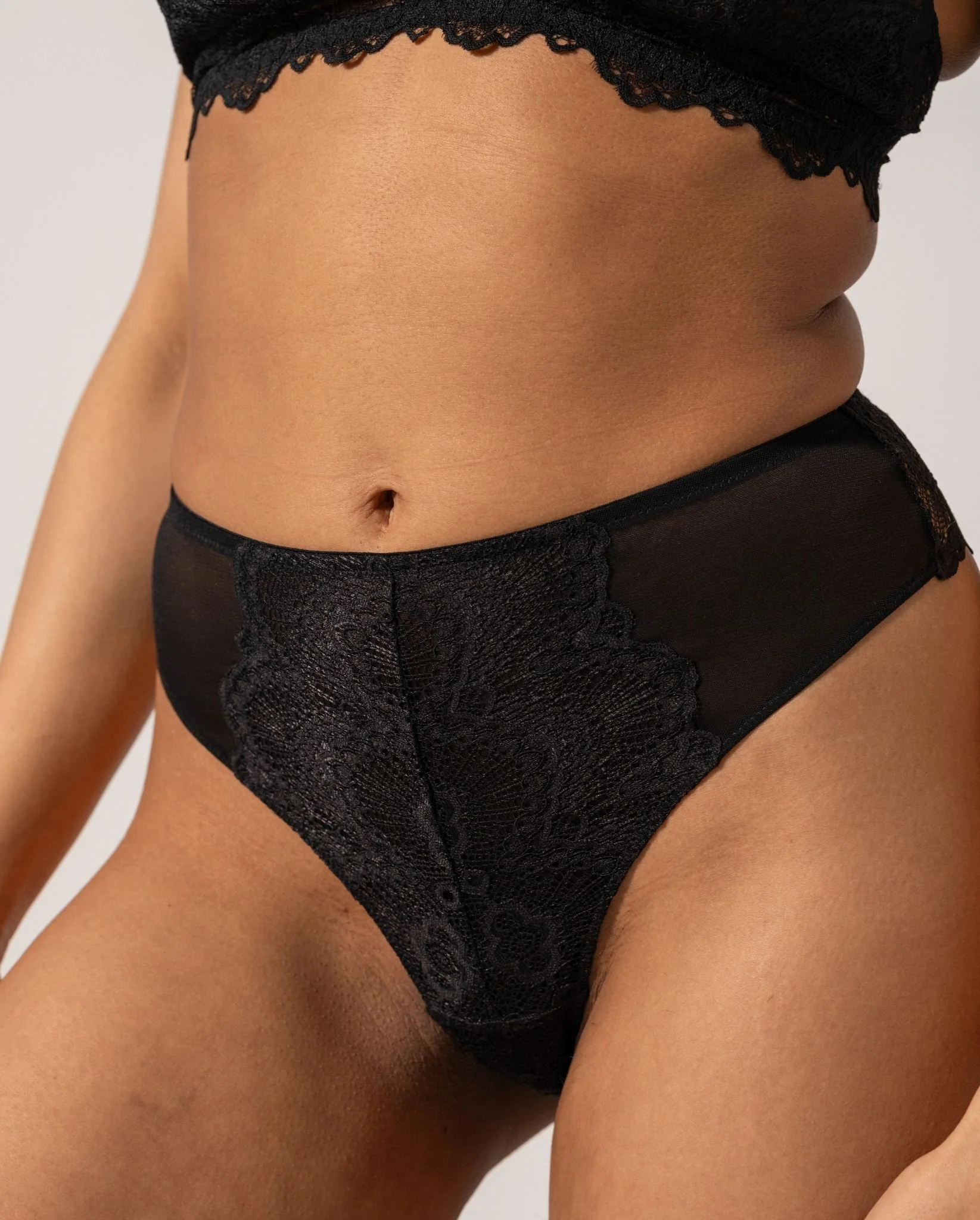 Lace Mesh High Cut Thong Black - Image 3