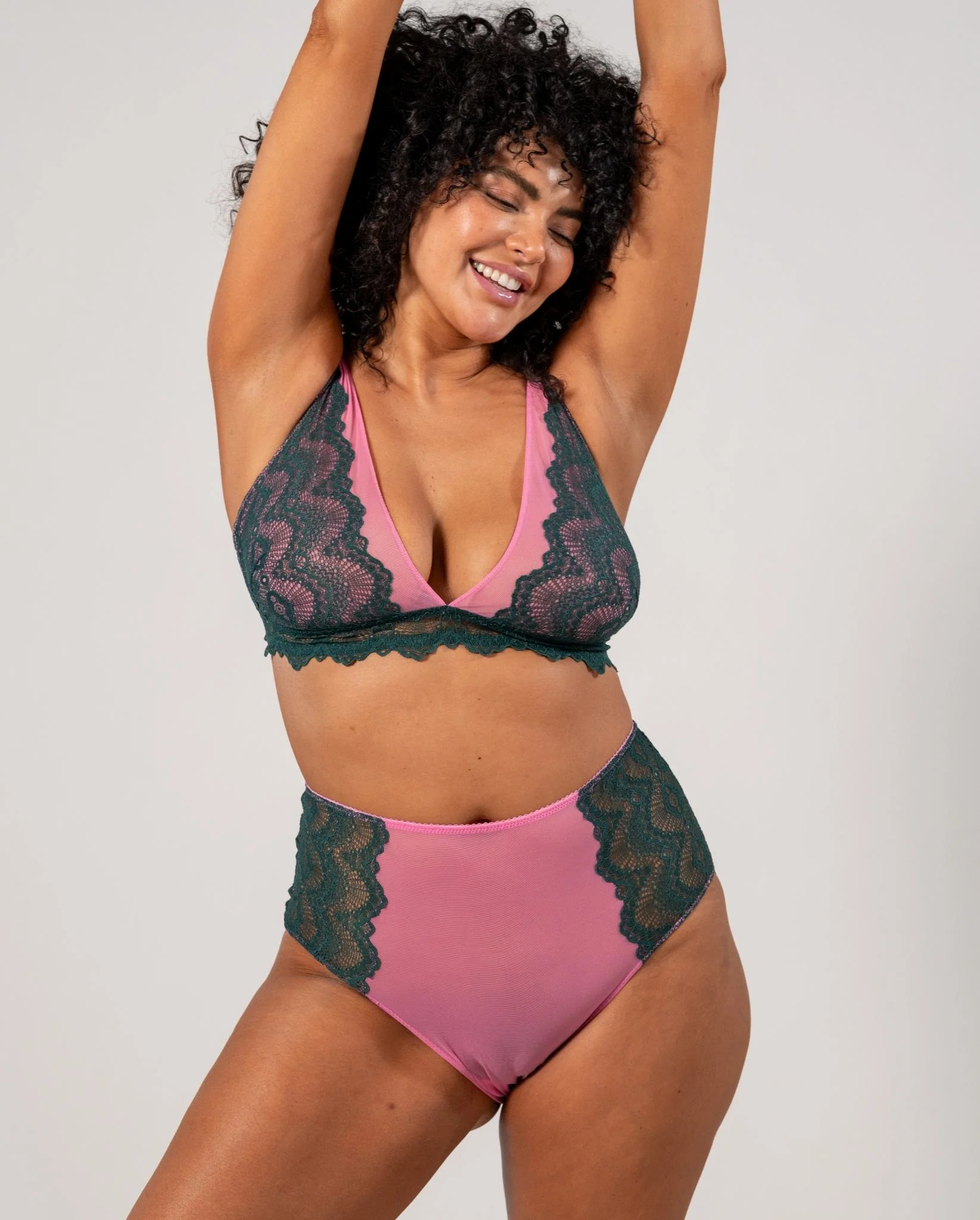 Lace Highwaist Briefs Pine Green/Candy Pink - Image 3