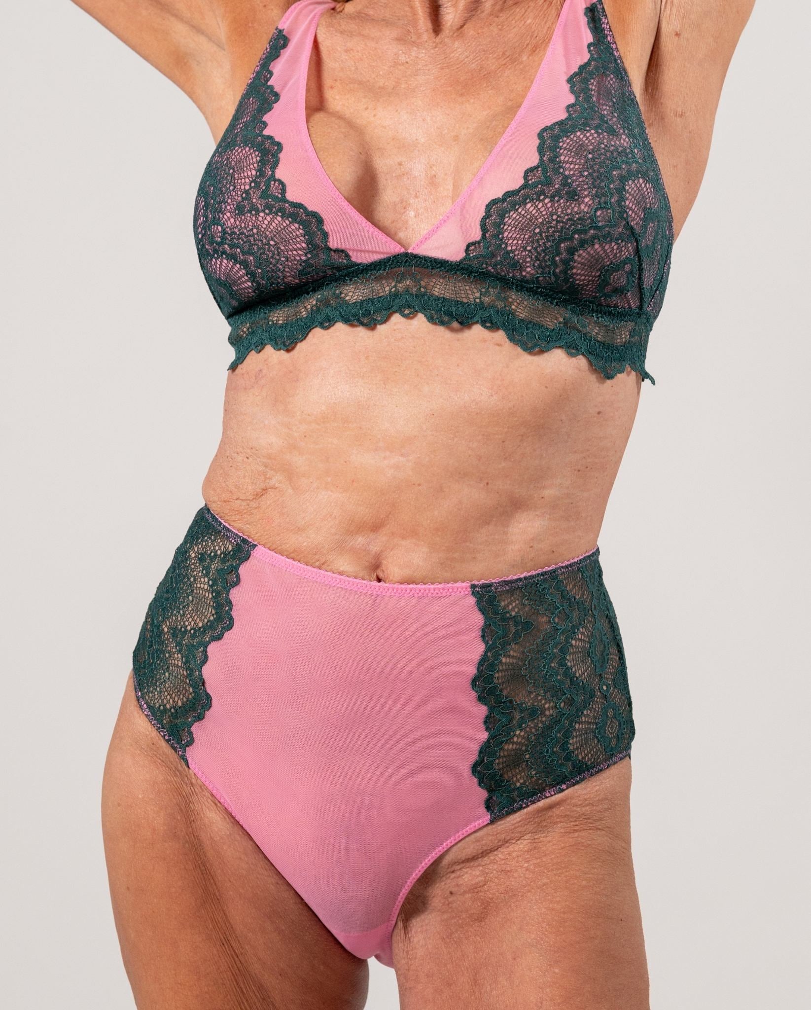 Lace Highwaist Briefs Pine Green/Candy Pink - Image 5