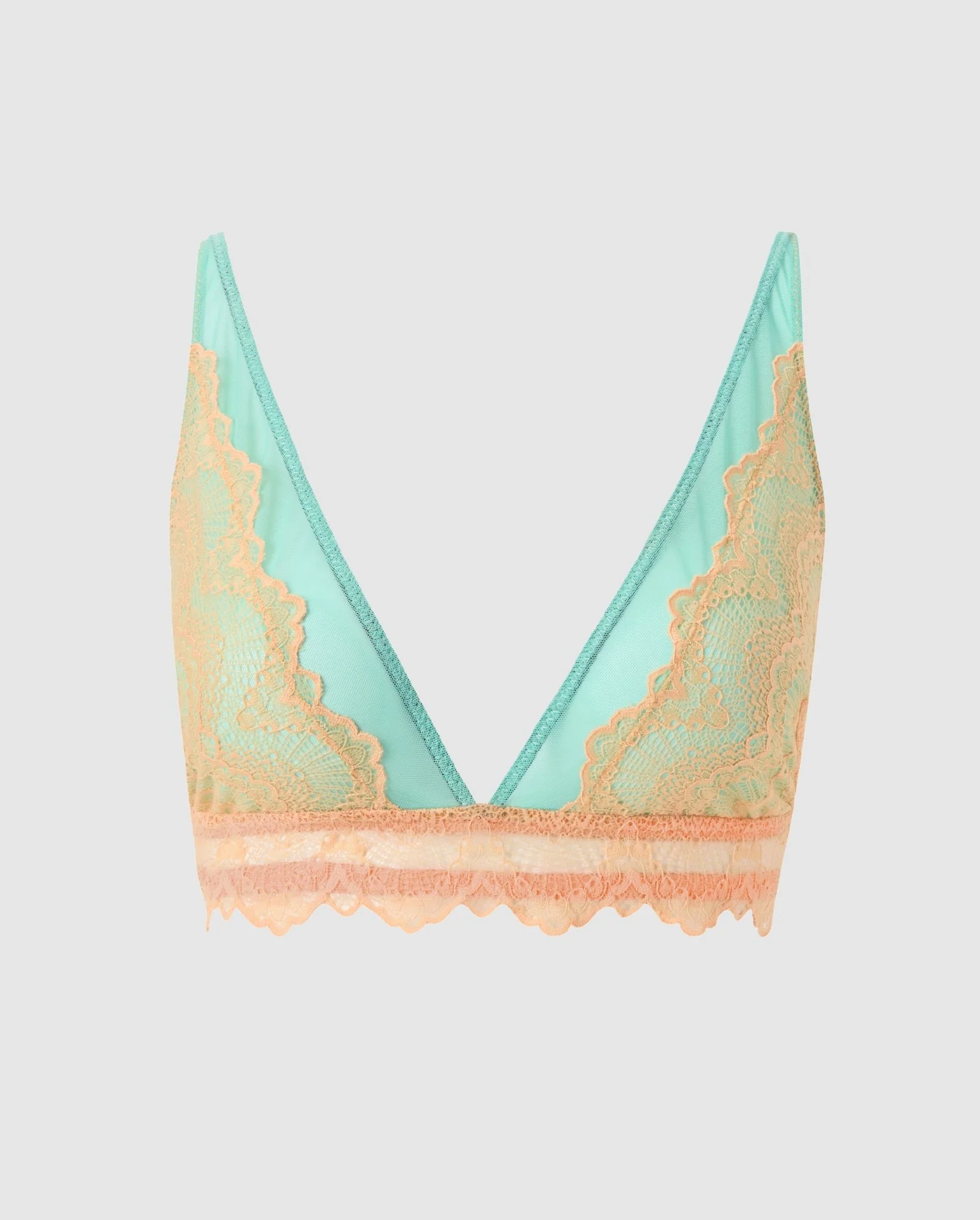Lace Plunge Bralette Peach/Turquoise - Image 2