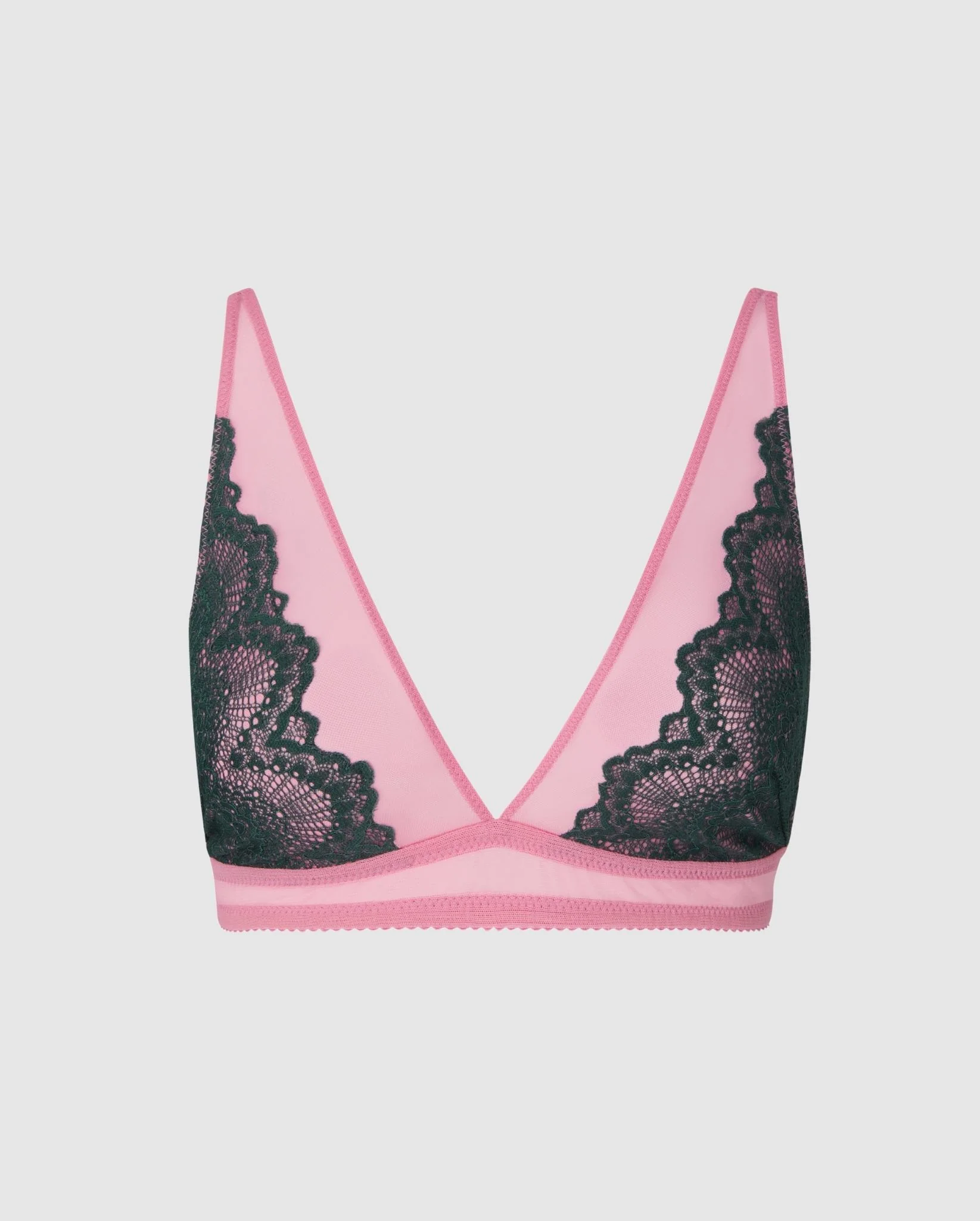 Lace Plunge Bralette Pine Green/Candy Pink - Image 2