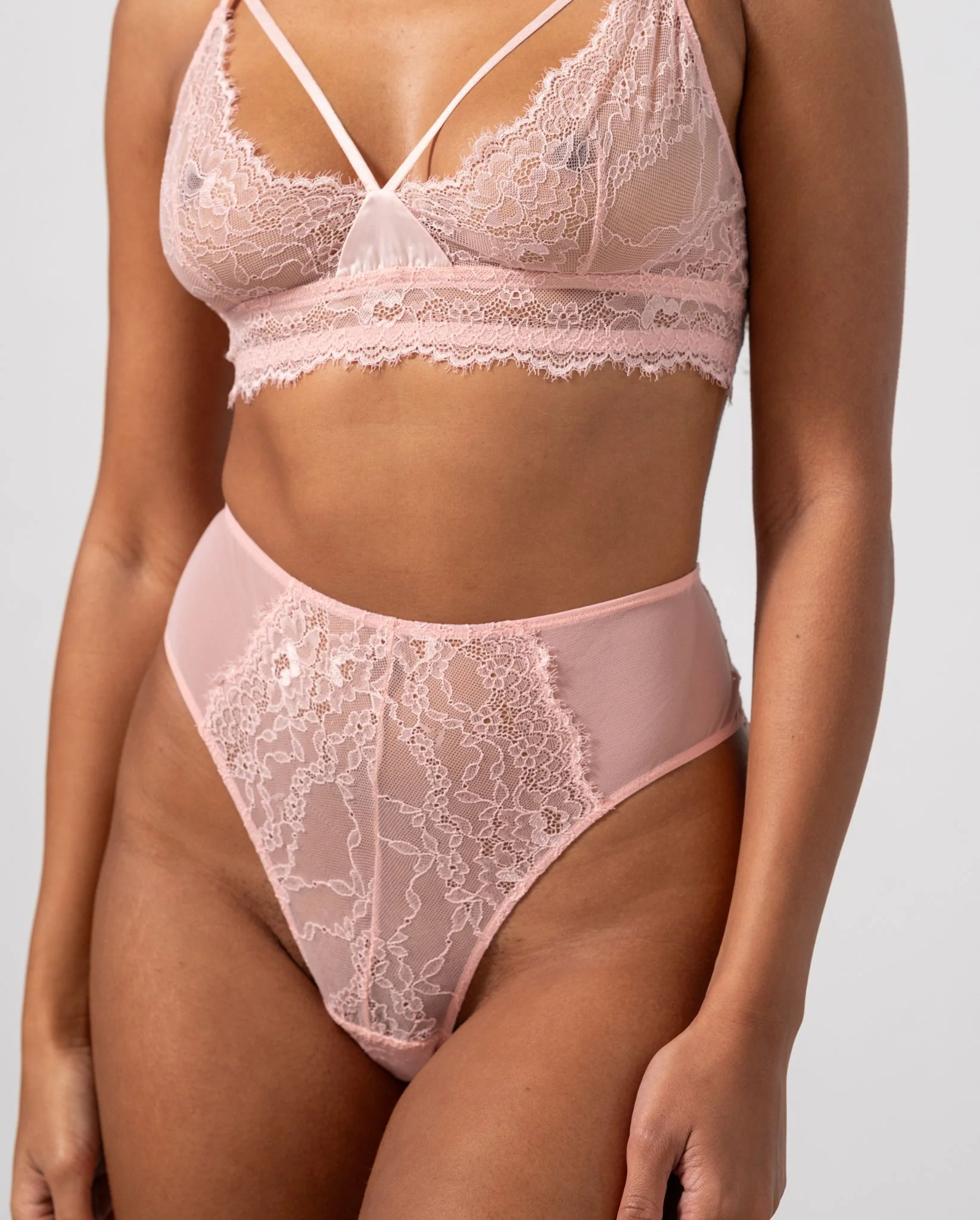 Lace Mesh Strappy Highwaist Thong Powder Pink - Image 4
