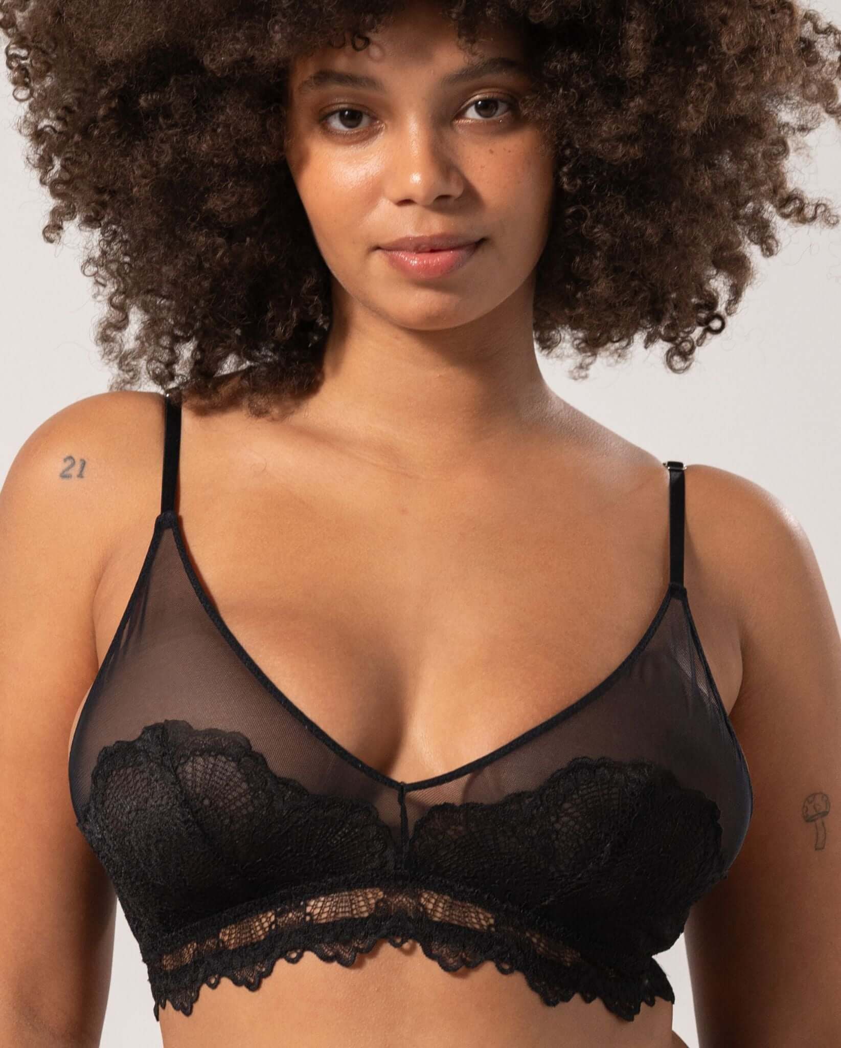 Lace Mesh Triangle Bralette Black - Image 6