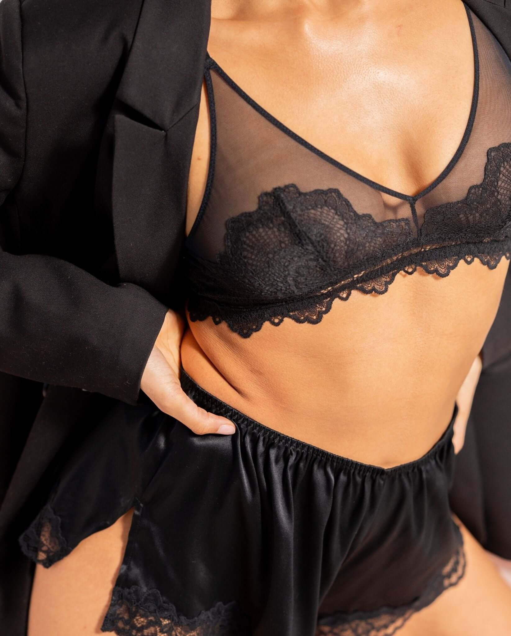 Lace Mesh Triangle Bralette Black - Image 8