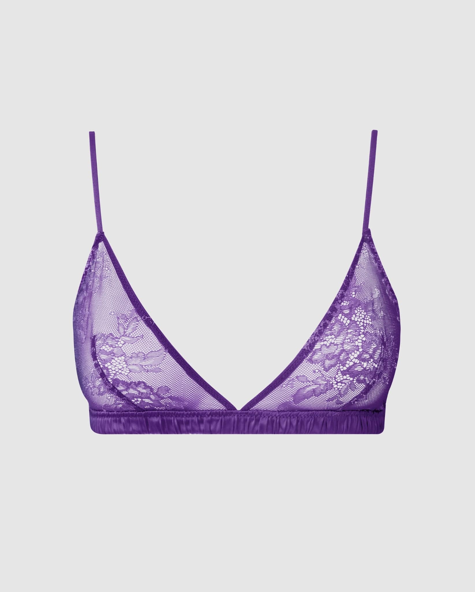 Floral Lace Satin Triangle Bralette Lilac - Image 2