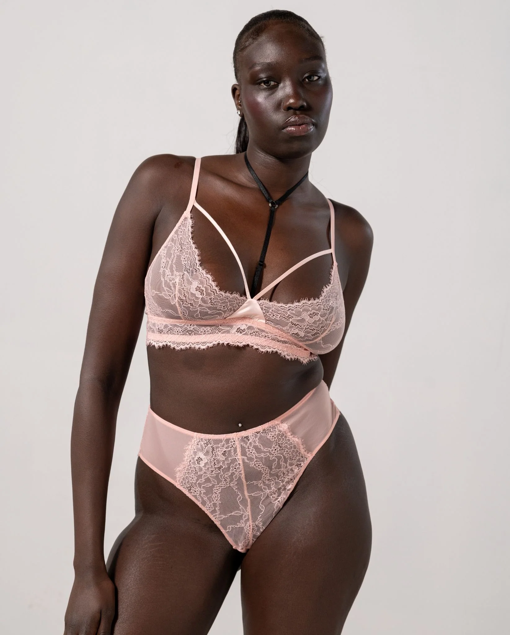 Lace Strappy Triangle Bralette Powder Pink - Image 8