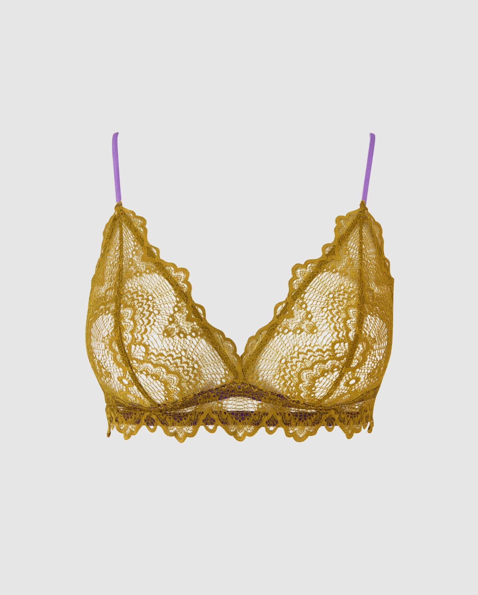 Lace Triangle Bralette Olive/Lavender - Image 2