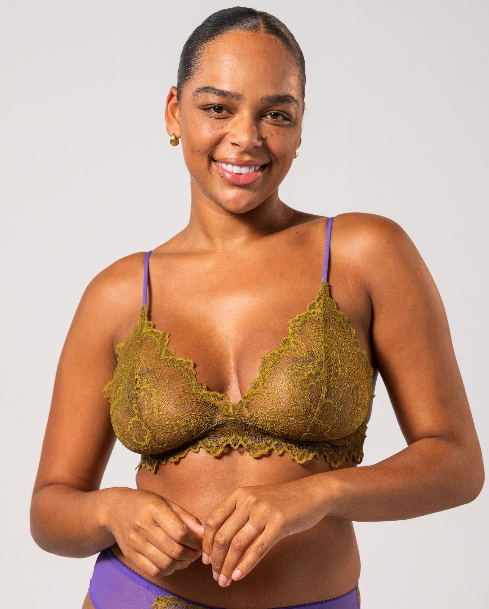 Lace Triangle Bralette Olive/Lavender - Image 4