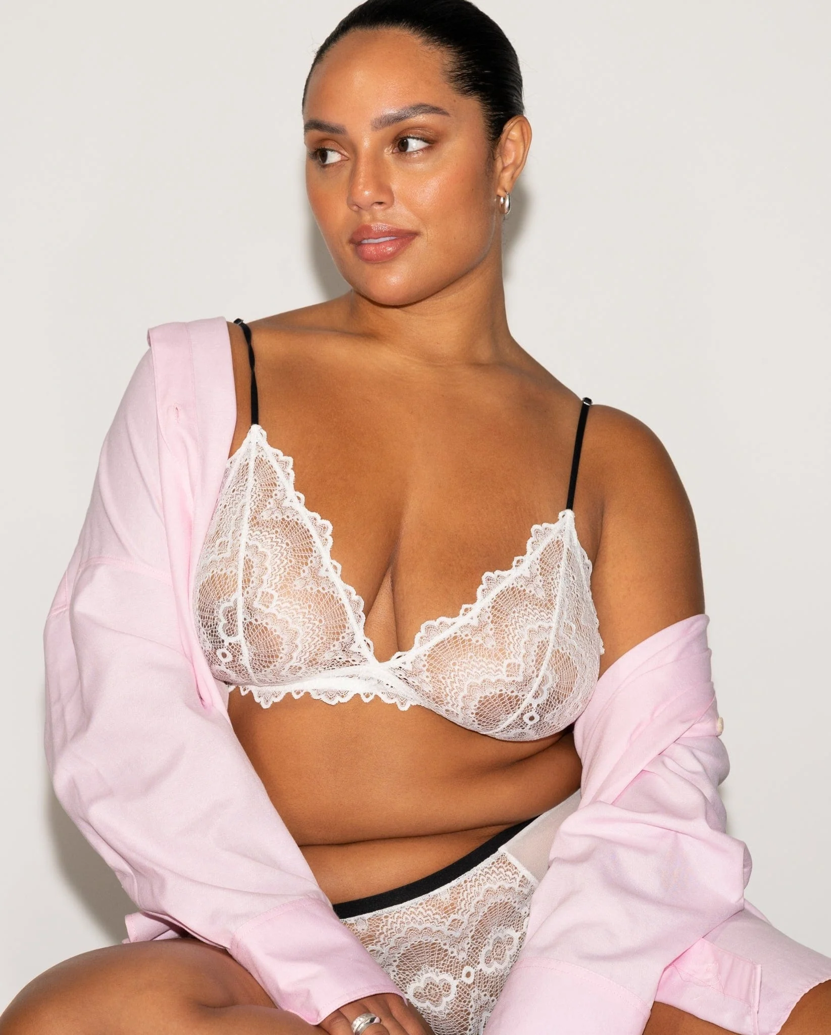 Lace Triangle Bralette White/Black - Image 5