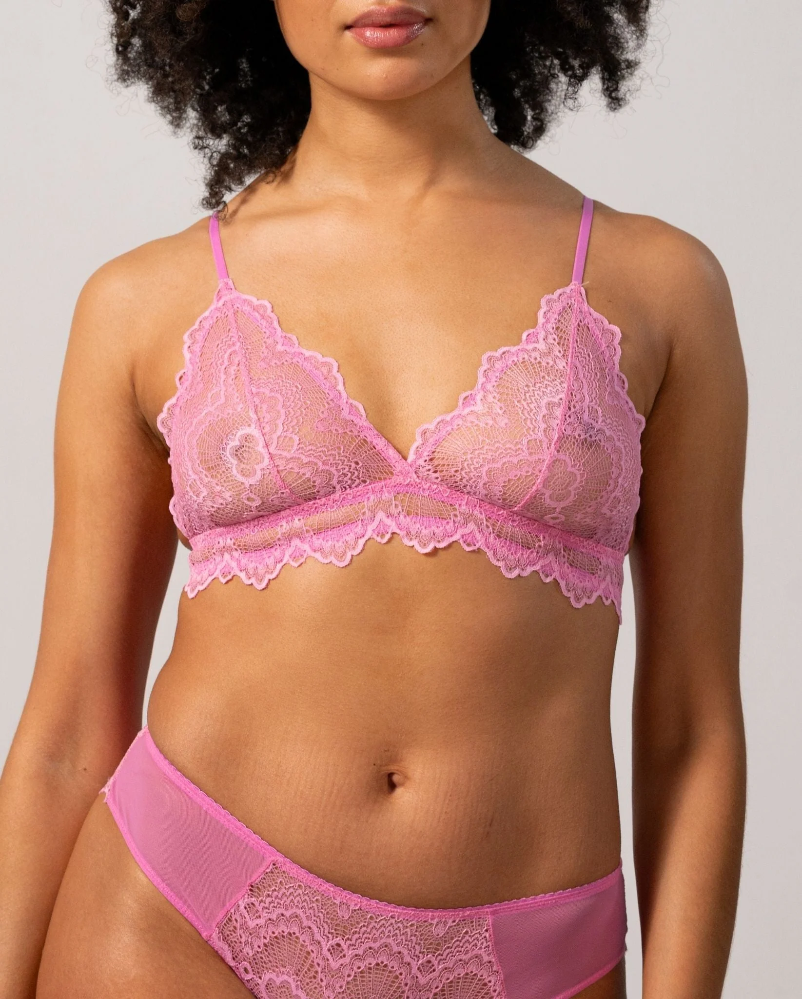 Lace Triangle Bralette Candy Pink - Image 4