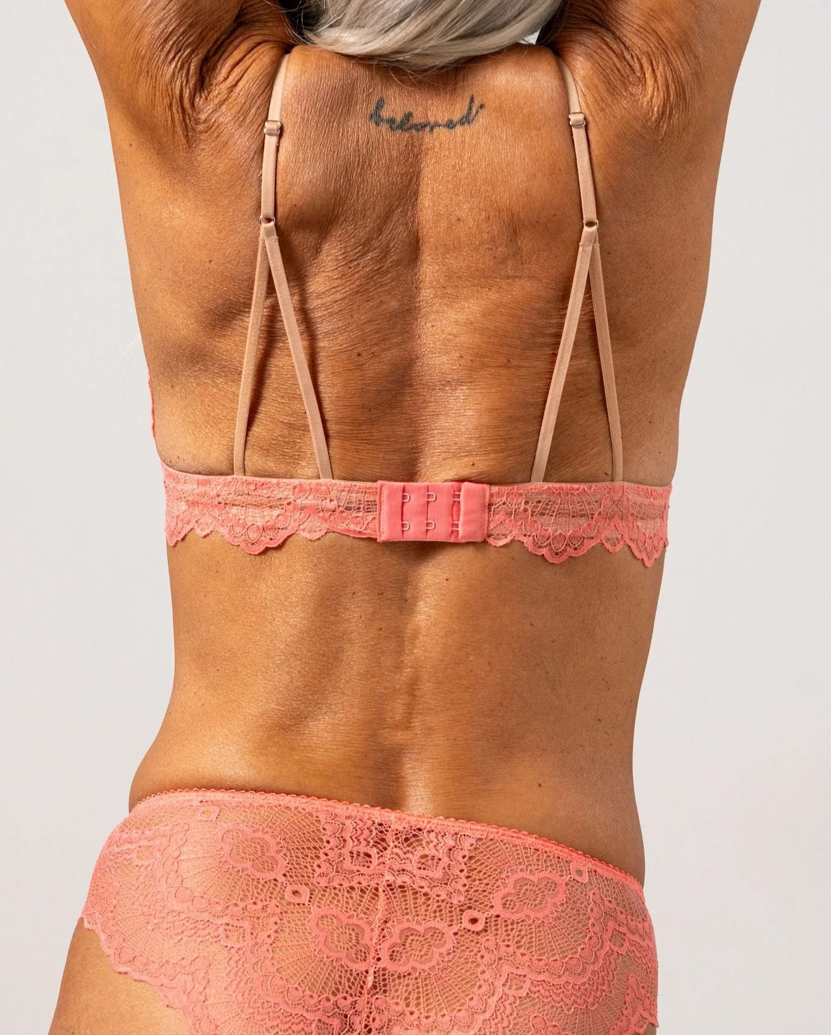 Lace Triangle Bralette Coral/Warm Nude - Image 3