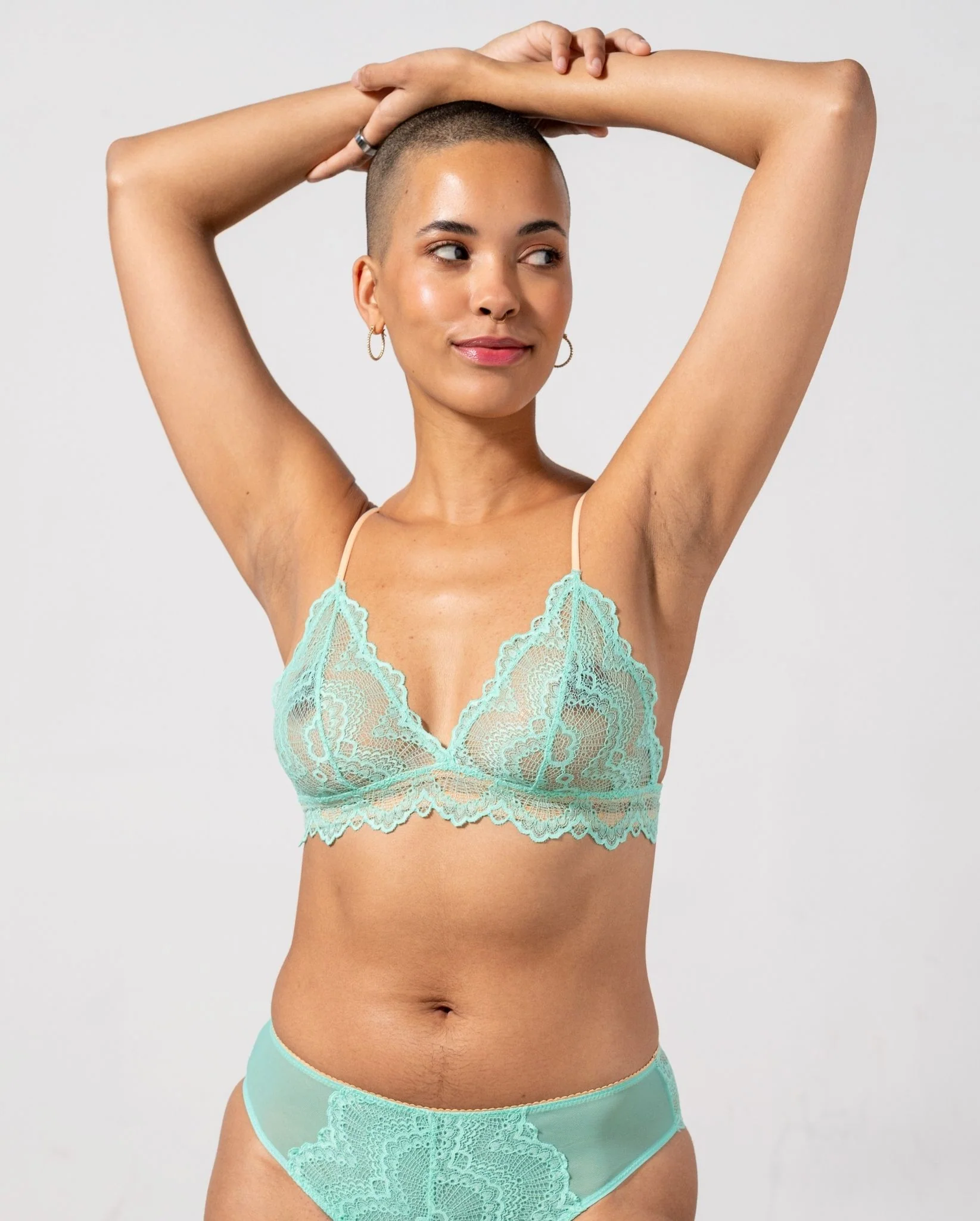 Lace Triangle Bralette Turquoise/Peach - Image 4