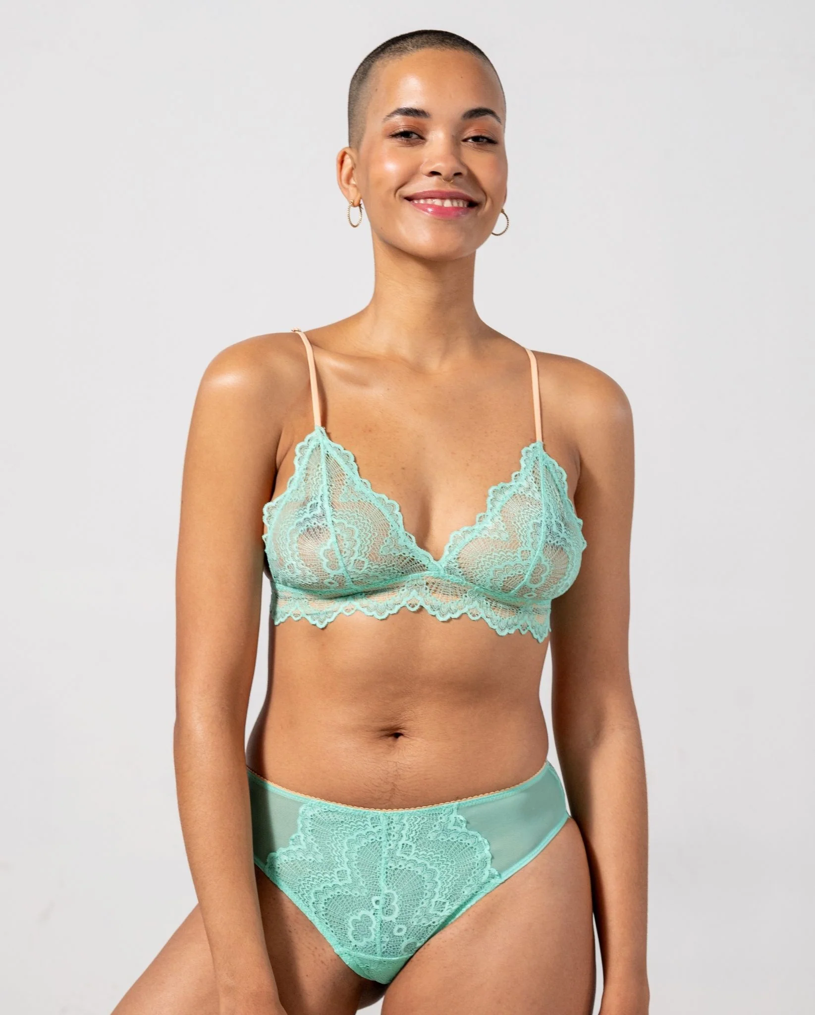 Lace Triangle Bralette Turquoise/Peach - Image 7