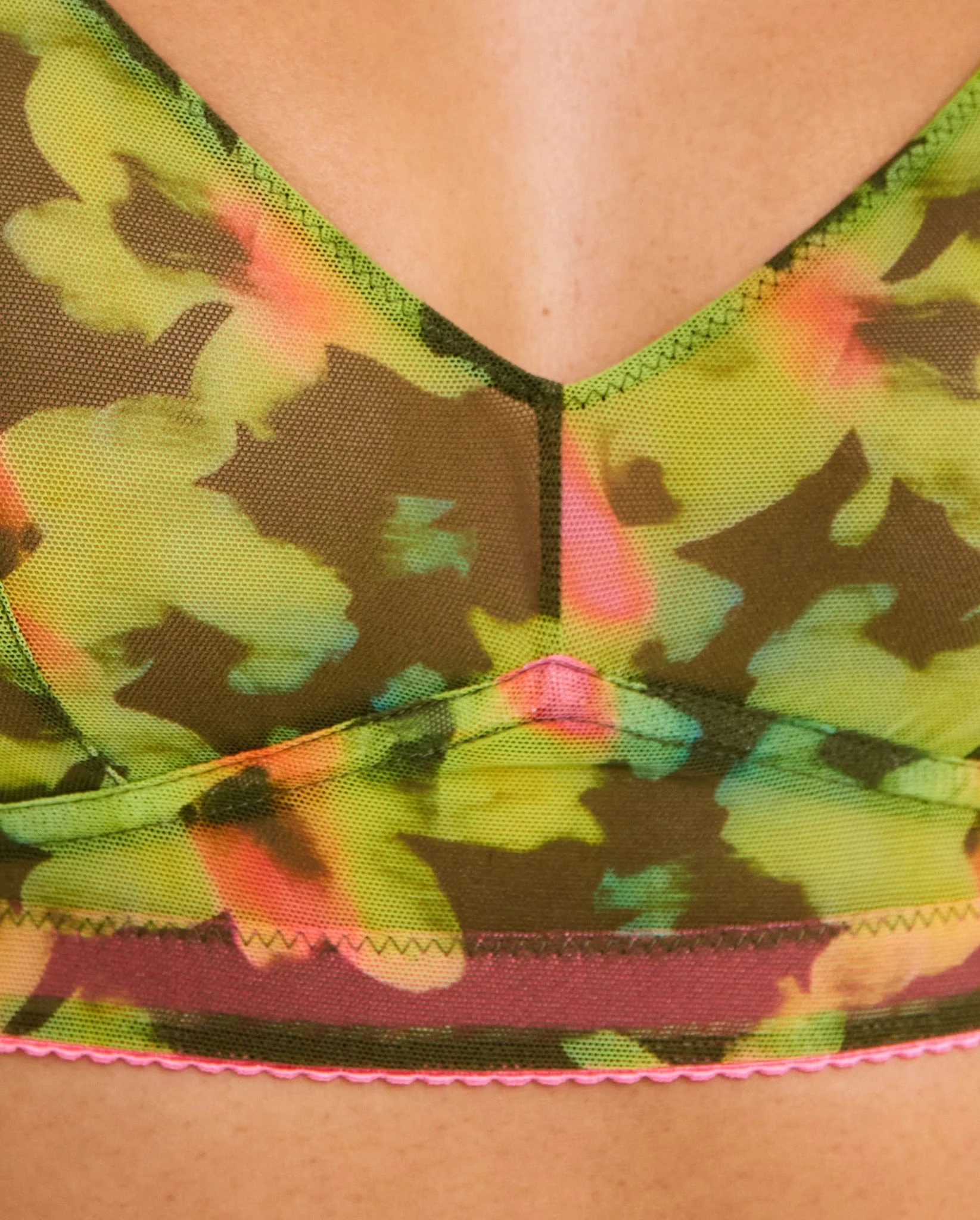 Mesh Balconette Olive Abstract Floral - Image 5