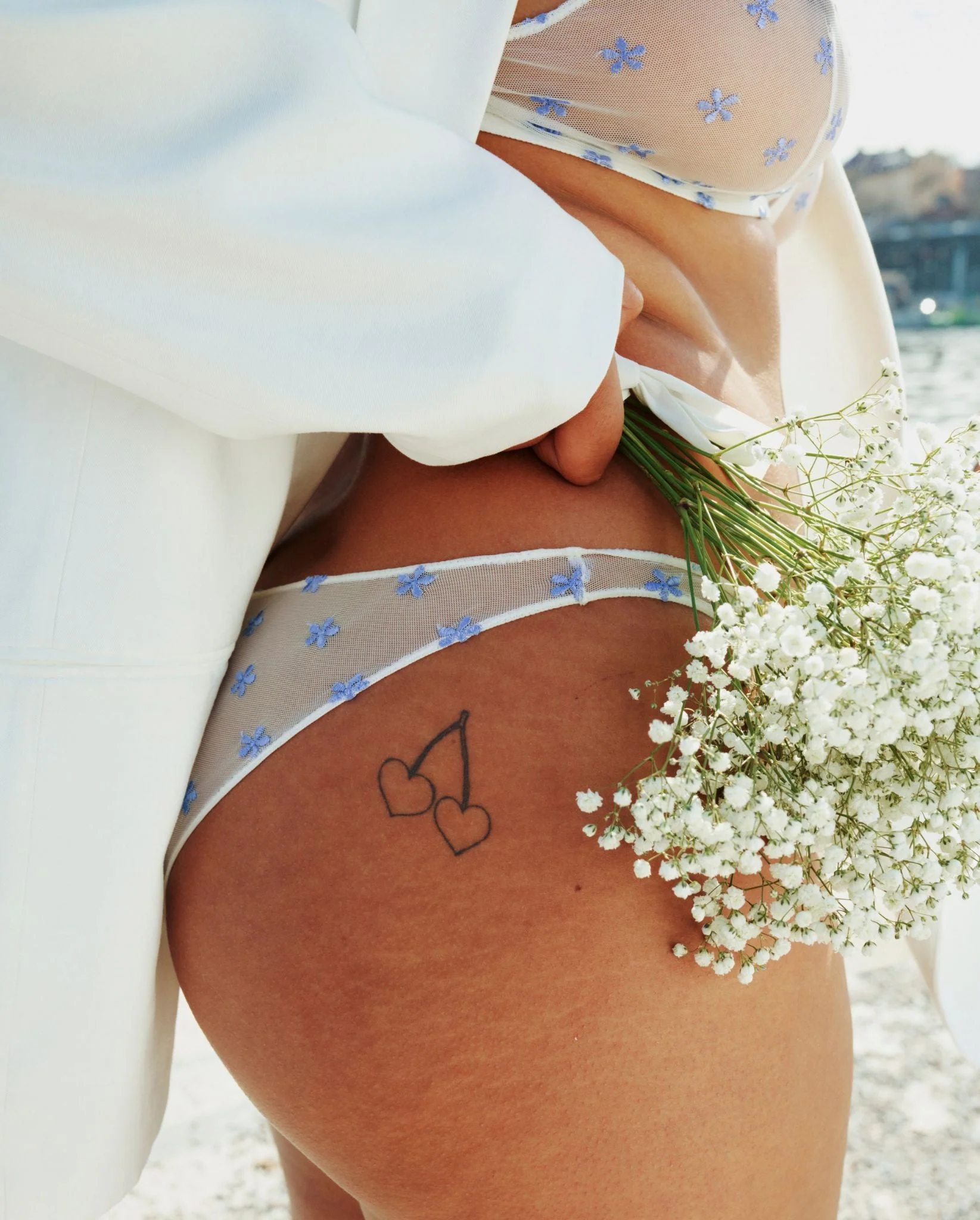 Mesh Bikini Briefs Cream/Baby Blue - Image 6