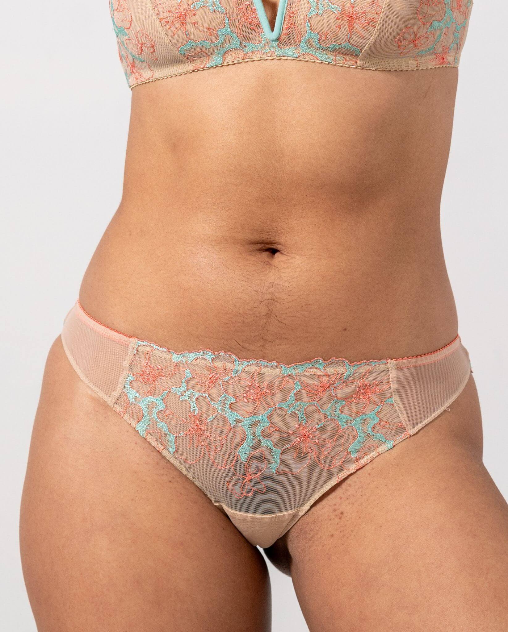 Mesh Bikini Briefs Warm Nude/Coral/Turquoise - Image 5