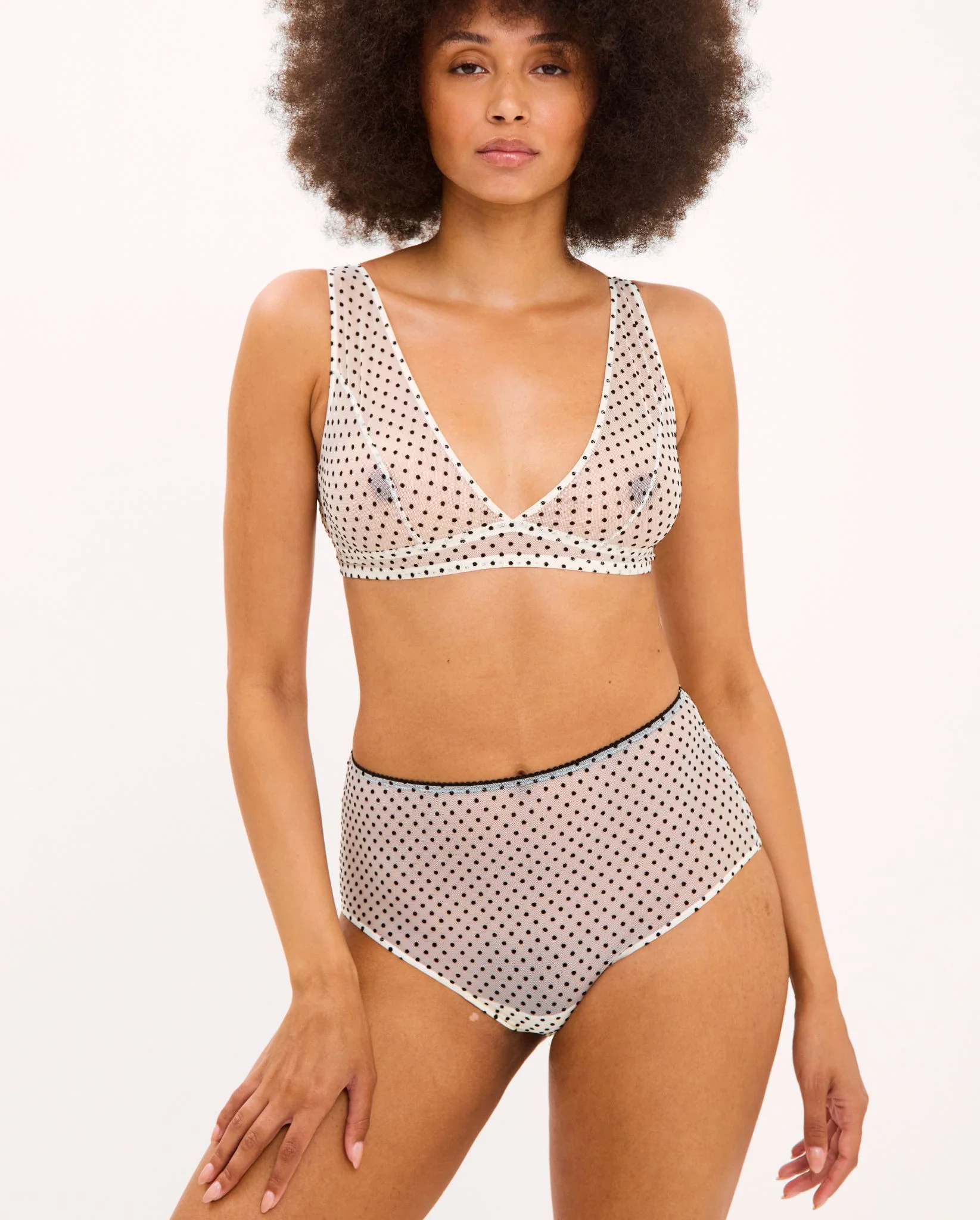 Mesh Plunge Bralette Cream/Black - Image 12