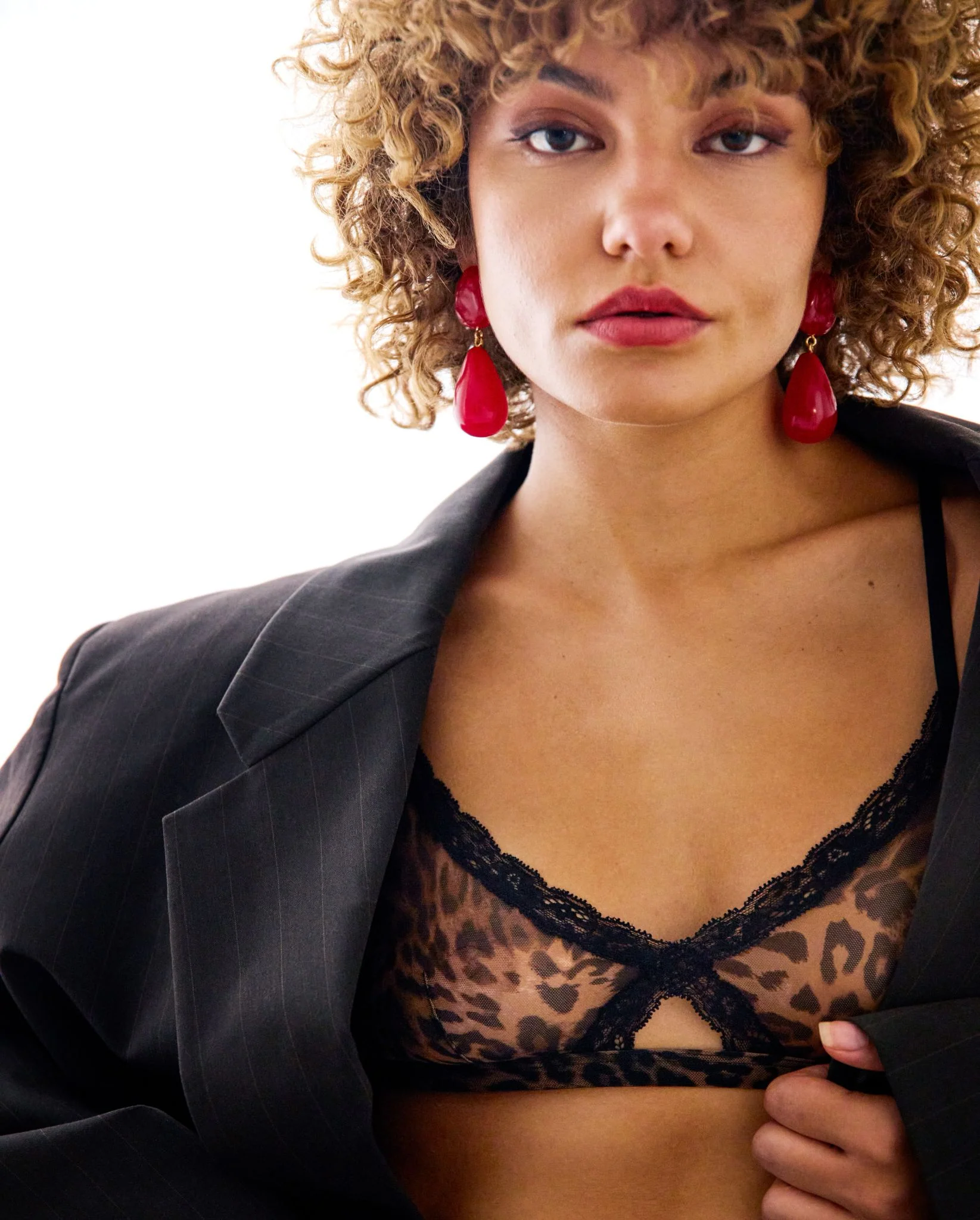 Mesh Lace Cut-Out Triangle Bralette Dark Leopard - Image 11