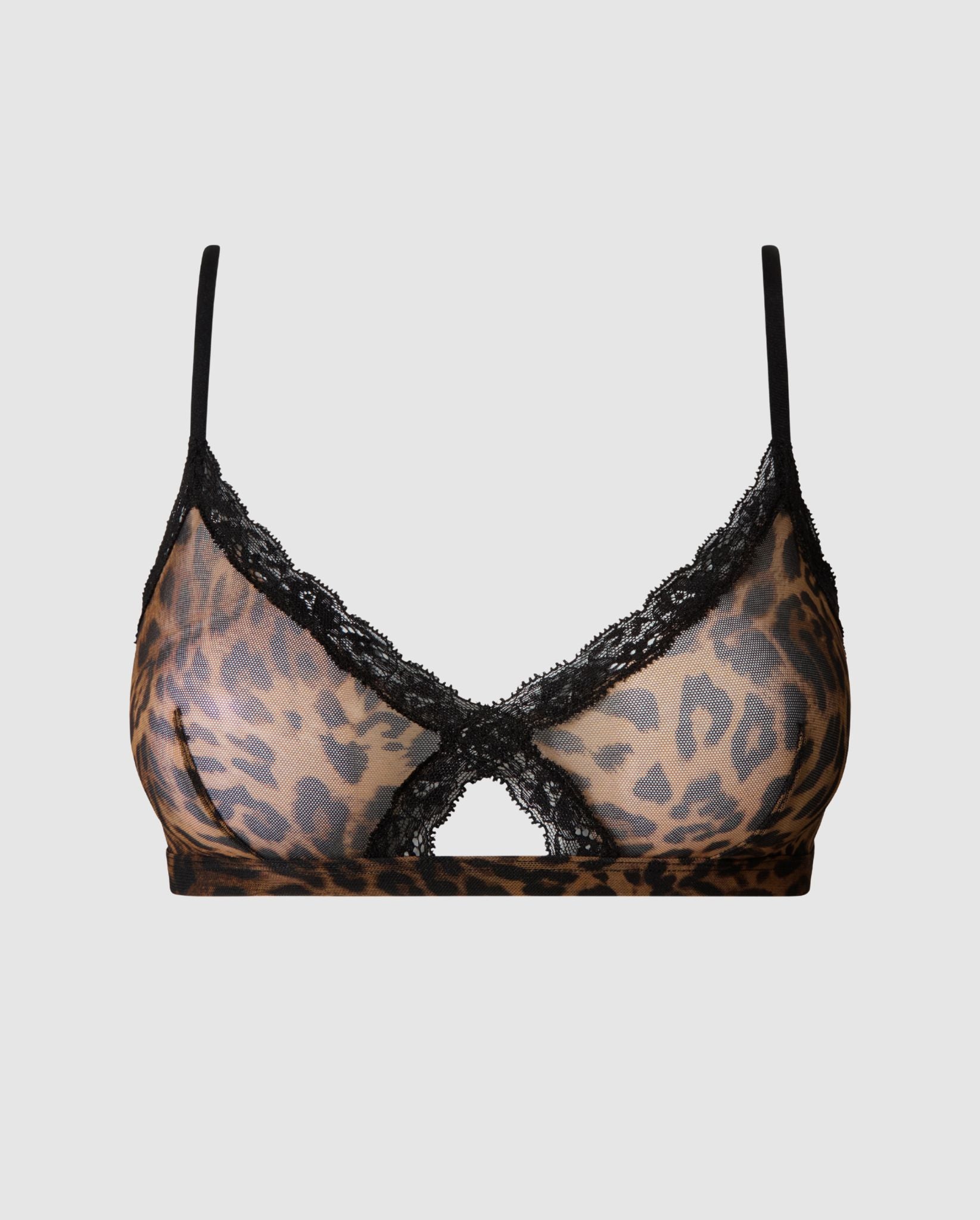 Mesh Lace Cut-Out Triangle Bralette Dark Leopard - Image 2