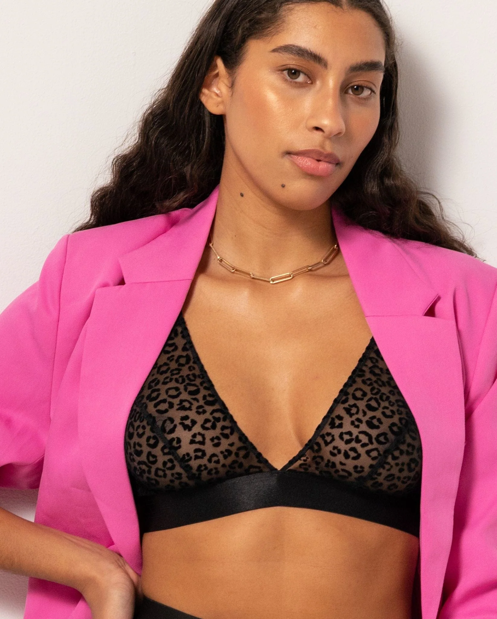 Mesh Plunge Bralette Black Leopard - Image 10