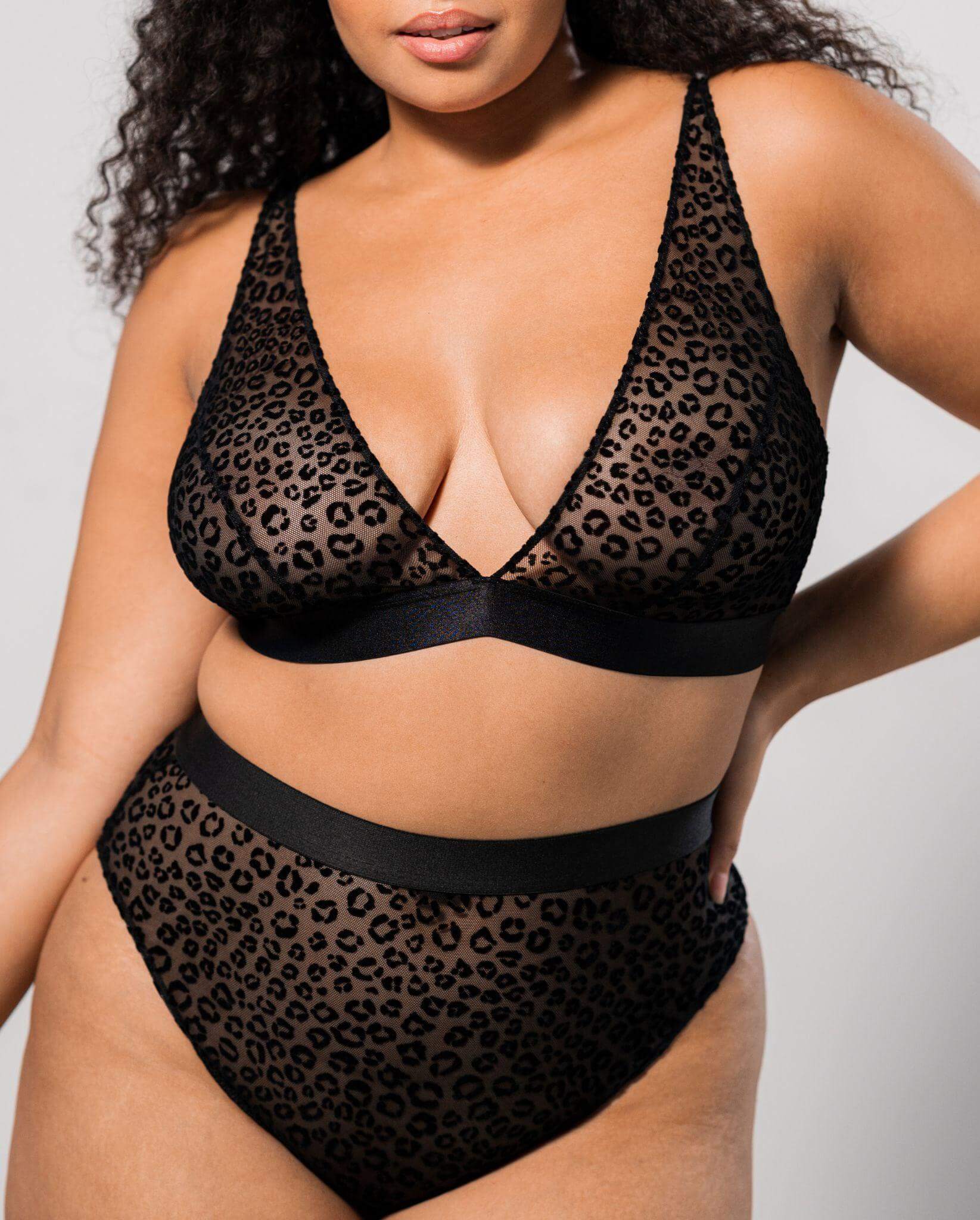 Mesh Plunge Bralette Black Leopard - Image 9
