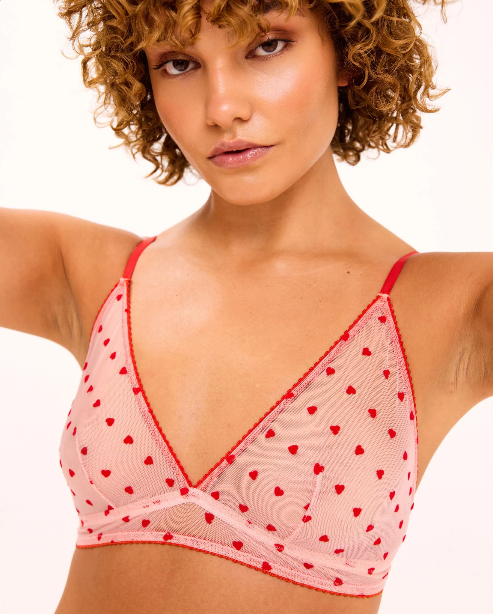 Mesh Triangle Bralette Pale Pink/Deep Red - Image 3
