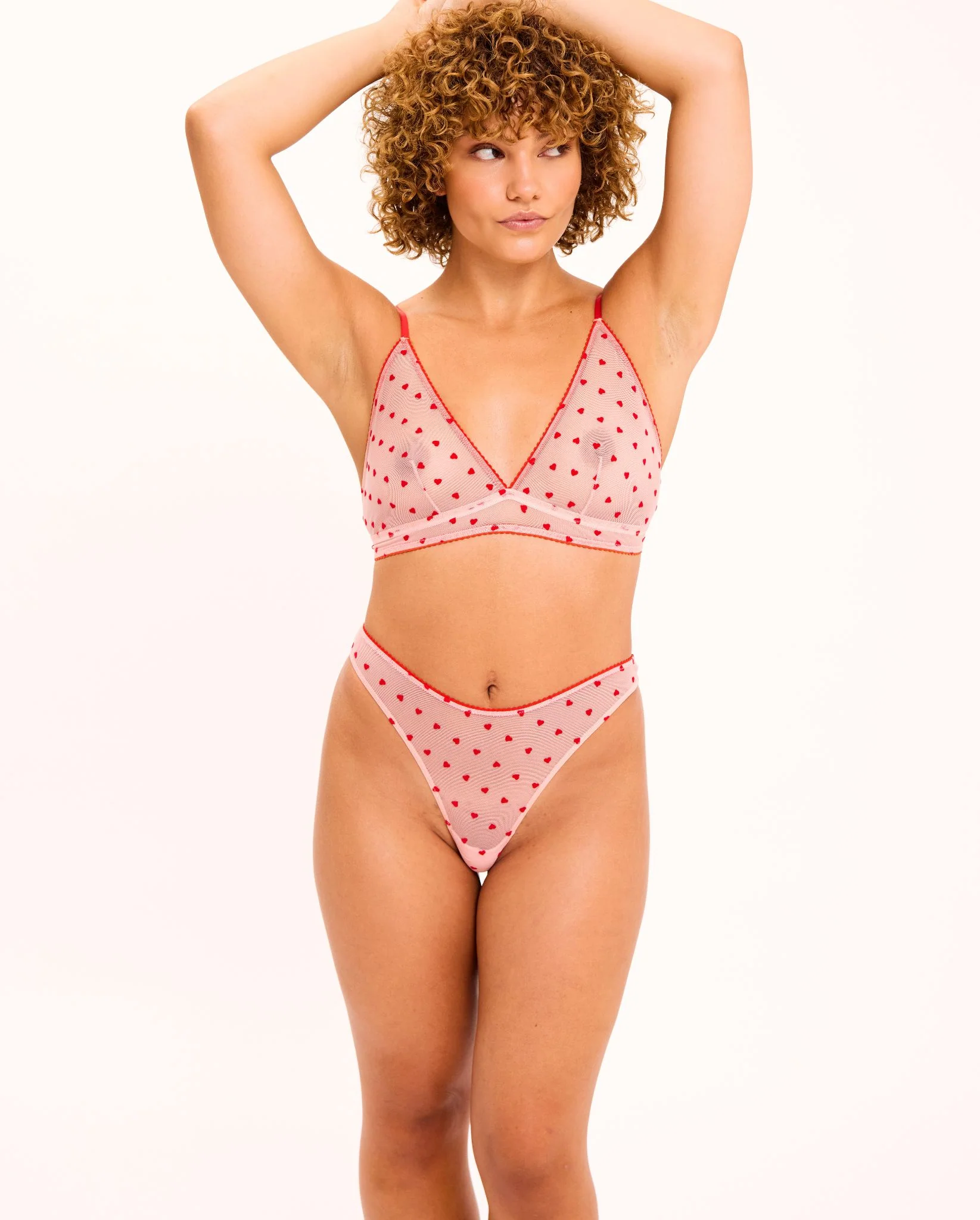 Mesh Triangle Bralette Pale Pink/Deep Red - Image 4