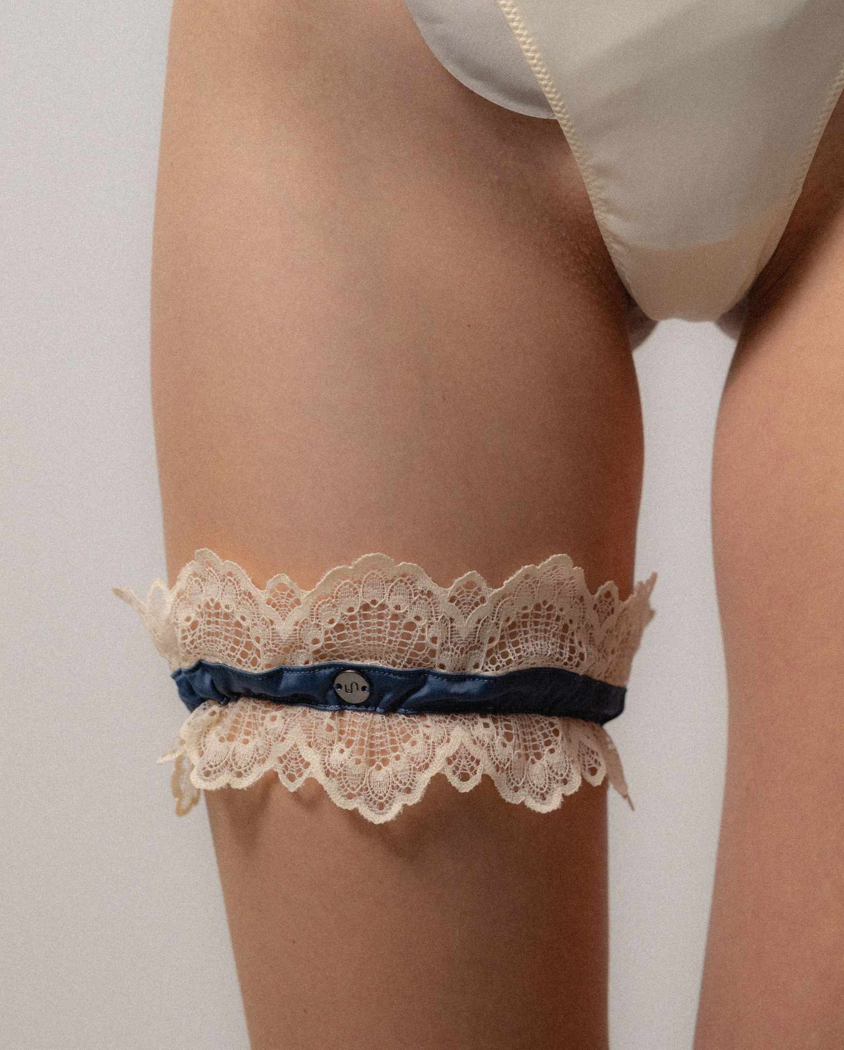 Satin Lace Garter Faded Blue