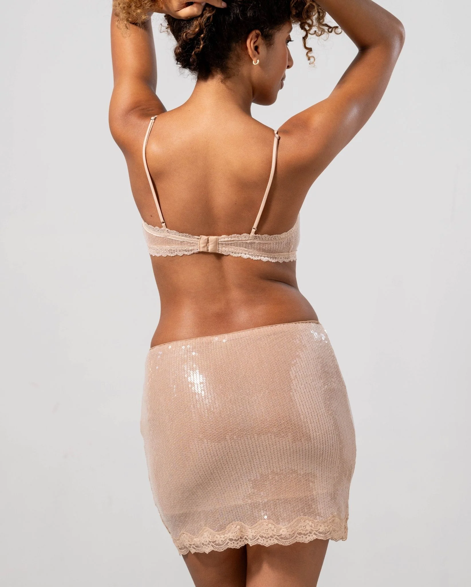 Sequin Mesh Skirt Nude - Image 3